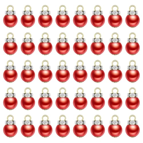Mini palline per albero di Natale, 40 pezzi, accessori per gnomo, mini palline di Natale, 1 cm, rosse, piccole palline per albero di Natale