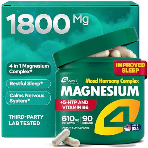 Magnesium for Sleep – Advanced Complex 610Mg with Glycinate, Citrate, Vitamin B6 for 3X Absorption & 5-HTP – Supports Sleep, Nighttime Relaxation, Nerve, Muscle, Bone & Energy Health