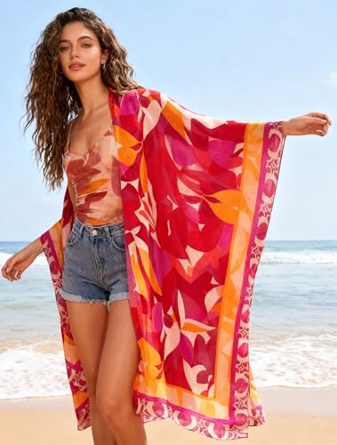 Image of Breezy Lane Women's Kimono Cardigan Summer Swimsuit Coverups Beach Cover Up with Floral Print for Vacation