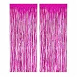PHENO FLAGS 2 Stück Pinker Lametta Vorhang, 1x2,5m - Glitzernde Silvester-Deko im Funkelnden Metallic-Look, Lametta Girlande für Ihre Party