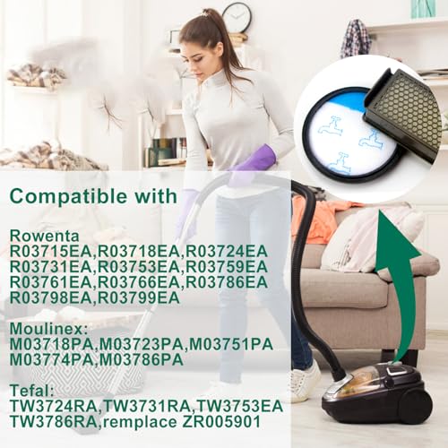 Miniatura 2 de Filtro Aspiradora Para Hepa Rowenta Cyclonic Power Zr005901, Filtros De Espuma Aspiradoras Para Ro3753ea Ro3731ea Ro3786ea Ro3718ea Mo3718pa Mo3723pa Tw3724ra Tw3731ra, Compatible Con Moulinex Tefal