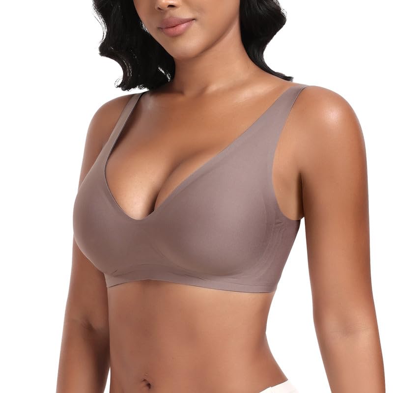 Jiuday Spitzen BH ohne Bügel für Damen Soft Bequemer Nahtloser (#256-Kaffee,XL)