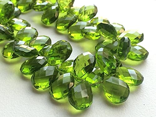 Quartz mystique péridot en perles facettées poire 10x14mm pour création de collier artisanal