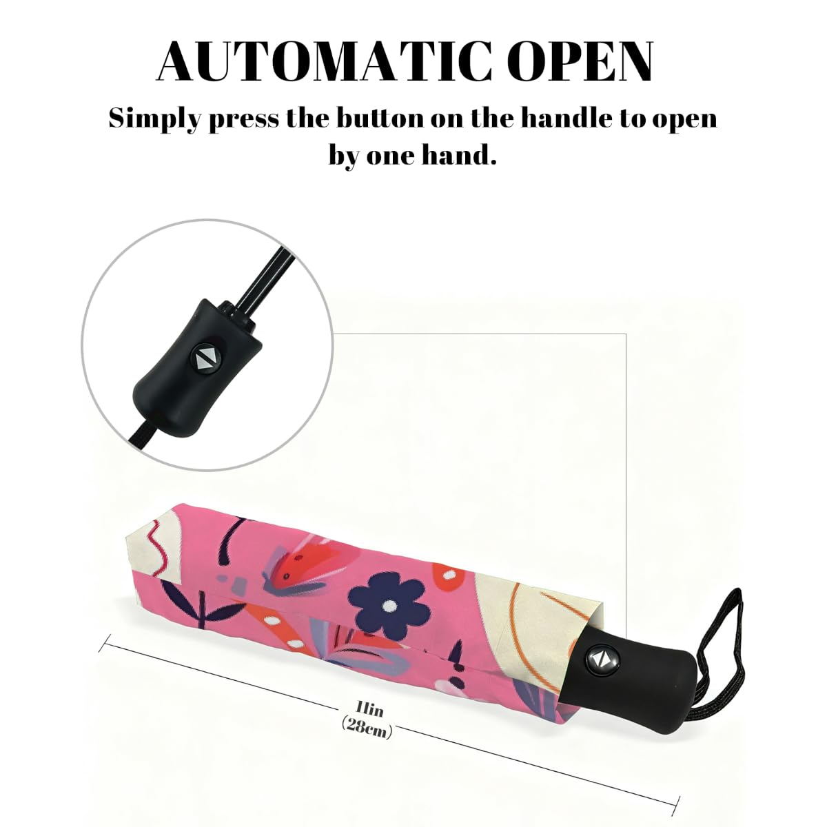 Ombrello pieghevole con motivo floreale astratto e farfalla, ombrello da viaggio, compatto, antivento, impermeabile, con protezione UV, rivestimento nero, leggero, 8 costine, portatile, per