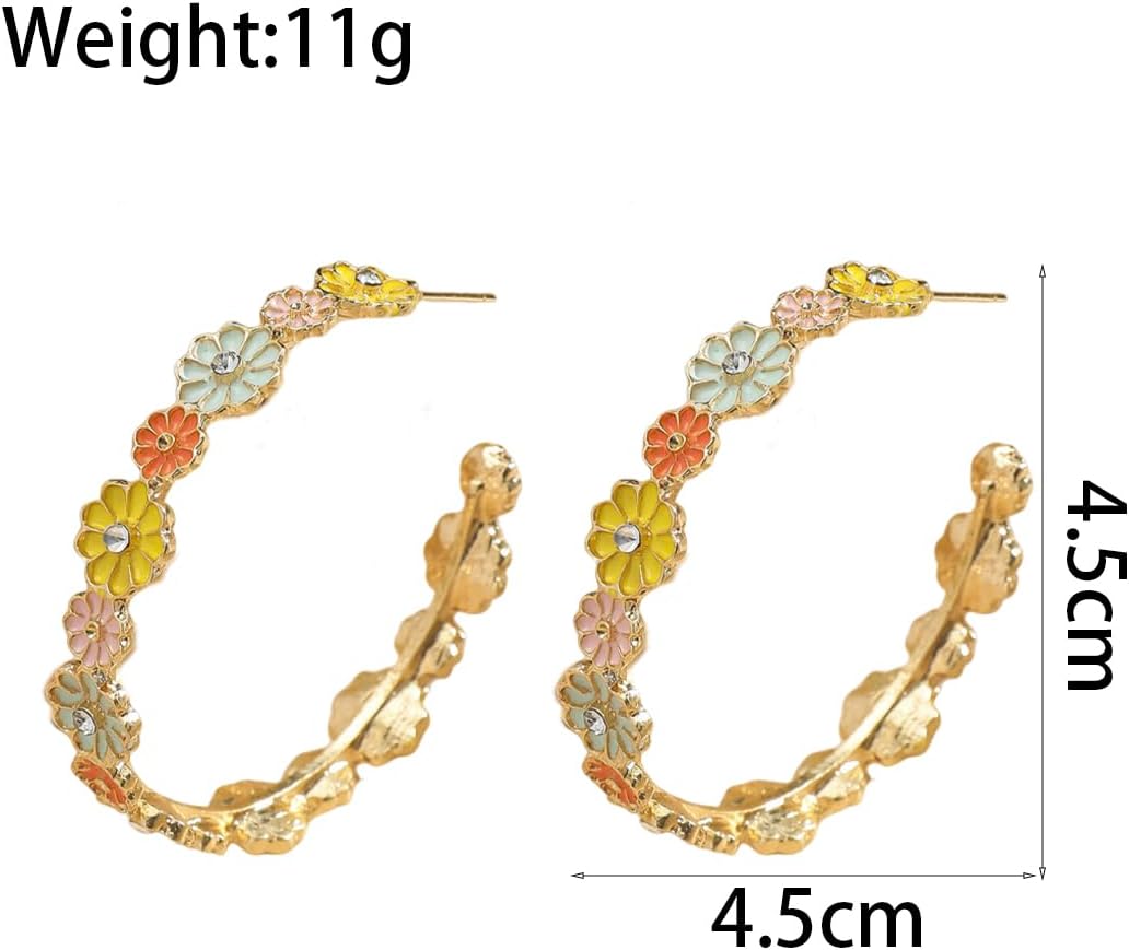 Colorful Daisy Flower Hoop Dangle Earrings for Women, Dainty 14K Gold Enamel Floral Drop Statement Earrings Trendy Rainbow Blossom Jewelry Gifts - Image 3