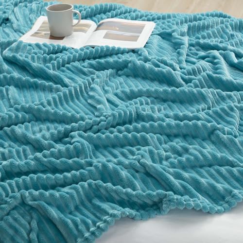 Image of Nestl Blue Throw Blanket for Couch - Cozy Warm Fuzzy Blankets for Women, Set of 2 Small Fleece Throws for Girls - Teal Blue, 50 x 60 Inches