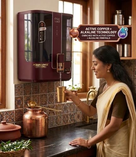 Image of Aqua V5 RO Water Purifier RO + Active Copper + Alkaline Pre Filter + Sediment + Pre Carbon + RO Membrane + Post Carbon, 10L Storage,15 L Capacity, (Maroon)