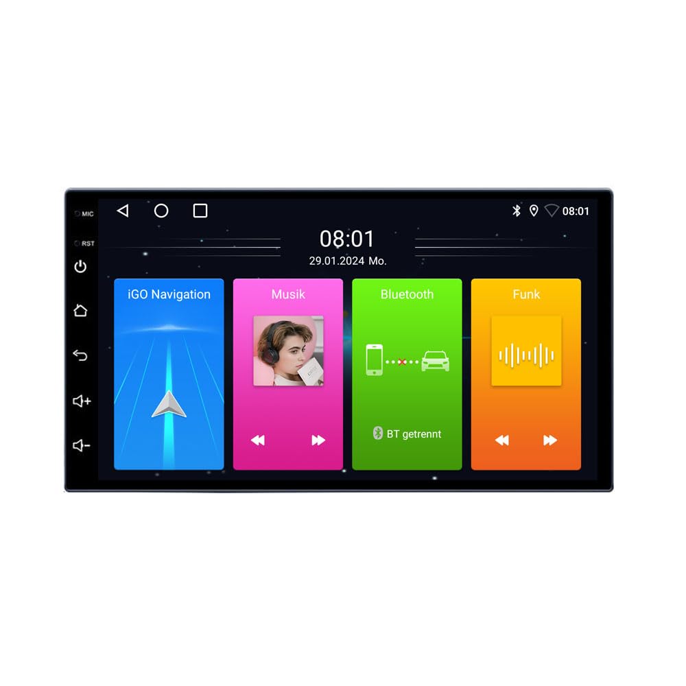 GPS Navigationsgerät für Auto LKW,Car Autoradio mit A-pple Carplay&Android Auto, Europa UK 52 Karten, Lebenslang kostenloses Kartenupdate, Blitzerwarnung Fahrspurassistent Spracheführung