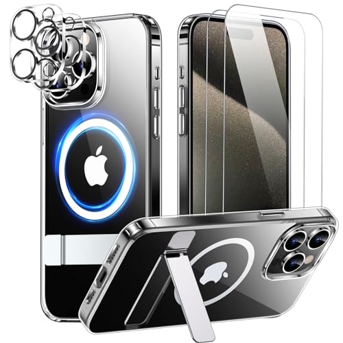 SPIDERCASE Magnetic for iPhone 15 Pro Max Case, with Invisible Stand Shockproof Slim Case -Clear