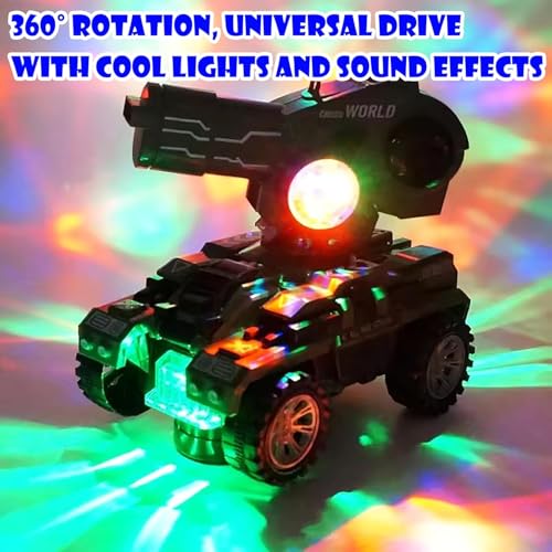 Image of VGRASSP Bump and Go UFO Disc Launcher Tank Toy for Kids with 5 Discs - Automatic Rotating Turret Shooter with Cool LED Lights and Sound Effects - Interactive Musical Vehicle Gift - Color As Per Stock