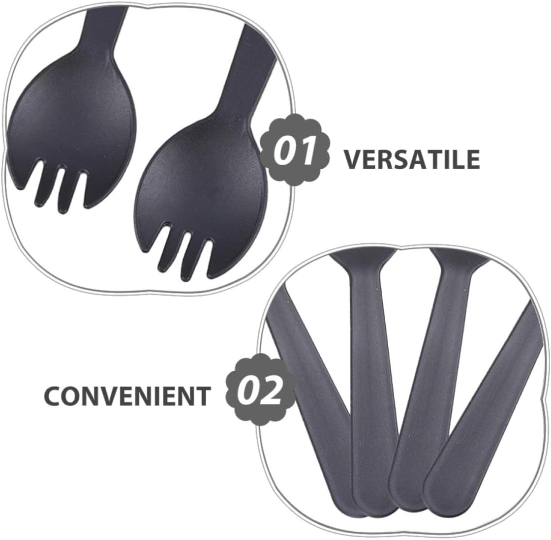 MAGICLULU 200pcs Black Plastic Sporks with 2-in-1 Versatile Design, Individually Wrapped Party Utensils Resistant to Bending for Sweet Treats and Appetizers, for School Lunches and Parties