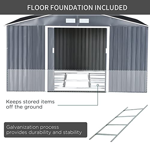 Outsunny 11.15'W X 12.5'D X 6.6'H Outdoor Backyard Garden Tool Shed With Double Sliding Doors, 4 Airy Vents, & Durable Steel, Dark Grey #TOP6