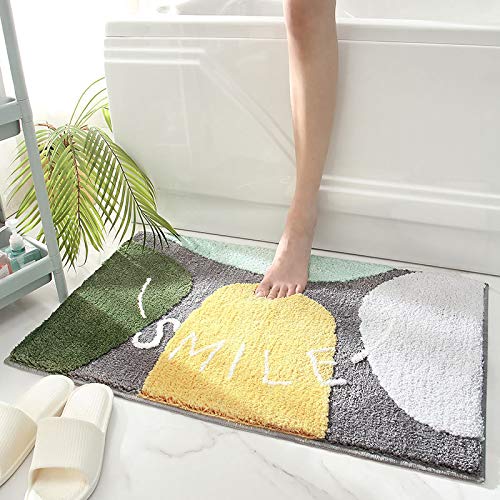 Badezimmermatte rutschfest 50X80Cm Grün, Gelb, Grau Badematte Rutschfester,Badteppich Machine Washable for Shower, Bath and Toilet,Mikrofaser,Schnelltrocknende,Antibakteriell