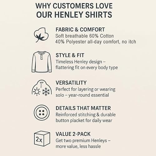 2 Pack Mens Long Sleeve Shirts - Classic Henley Tees for Men with Button Placket, Soft Breathable Long Sleeve T-Shirt Men, Comfortable Everyday Wear, Black & Tan (X-Large) — view 5