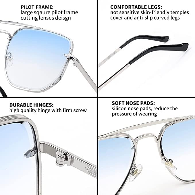 Miniatura 5 de FEISEDY Gafas de sol cuadradas de gran tamaño para hombre y mujer, estilo retro, estilo piloto de los años 70, estilo vintage, B2935