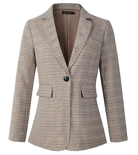 Beninos Womens Casual Blazers One Button Plaid Blazer Jacket