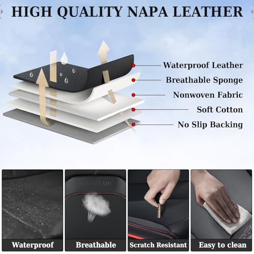 Image of Coverado Car Seat Covers Front Seats, Waterproof Leather Seat Covers for Cars, Luxury Car Seat Covers with Lumbar Support, Car Seat Protector Driver Seat Covers Universal Fit Most Cars (Black&Red)