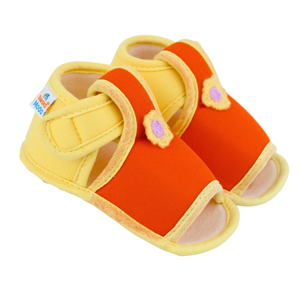 neska moda 6 To 12 Months Baby Girls Skin-friendly Cotton Floral Orange,Yellow Hook & Loop Sandal Booties-BT5543-picture-47