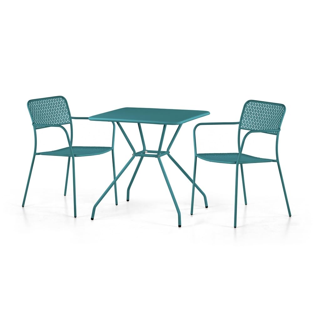 Brigros Estosa - Tavolo da Giardino in Ferro Modello Cara, Tavolo per Esterno in Metallo con Verniciatura Colorata e Copertura a Polvere Resistente e Durevole, 70x70x75h cm, Turchese