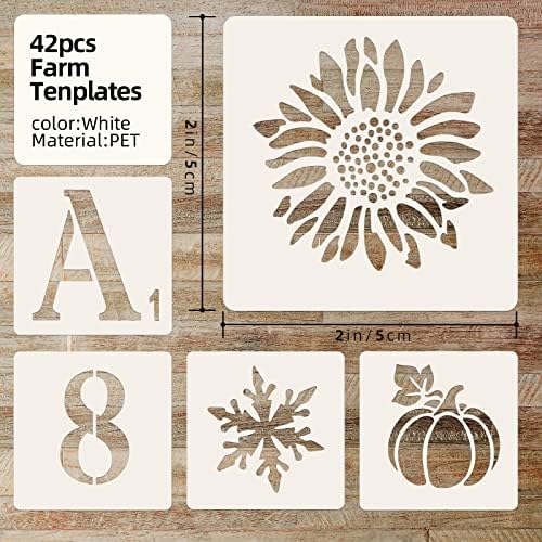 Prasacco 42 Pieces Letter Number Stencils, 2 inch Stencils for Painting on Wood Reusable Plastic Alphabet Drawing Templates for Painting on Wood Wall Fabric Rock Chalkboard Door Porch DIY Art