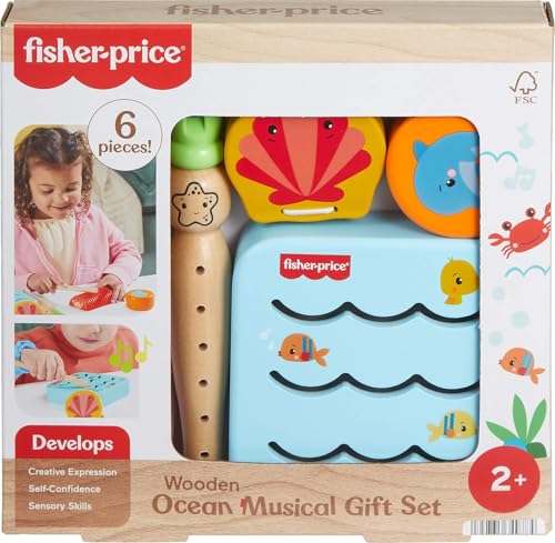 image for Fisher-Price Wood Toddler Toys Ocean Musical Instruments Set, 6 Wooden