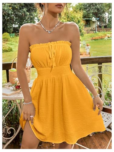 Image of Floerns Women's Vacation Strapless Tube Dress Ruffle Hem A Line Mini Dresses