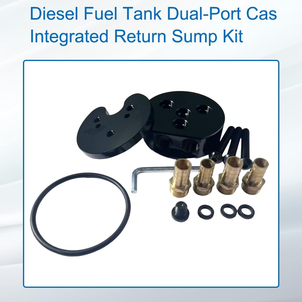 Compatible with Cummins Duramax Powerstroke, Integrated Fluid Reservoir Component with 1/2" Brass Fittings, T6 Billet Aluminum Liquid System Kit