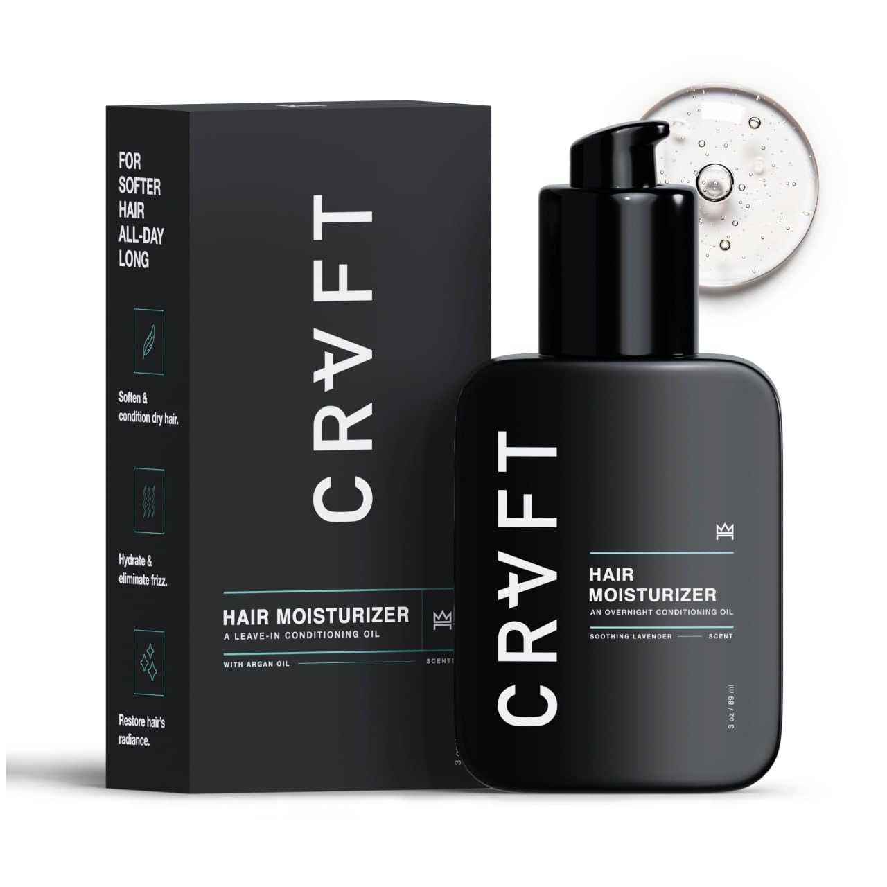 Hair Craft Co.Hair Moisturizer 3oz Men's Daily Leave-In Conditioner Premium Hair Hydration with Argan Oil Restore Shine + Reduce Fizz/Dry Scalp Soften Hair + Repair Split Ends Boss Scented