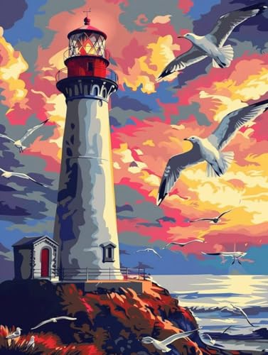 Peinture par numéro adulte phare toile 70x90cm pour vaincre le stress sans savoir dessiner