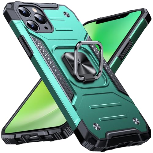 Image of Anqrp Heavy Duty Case for iPhone 11 Pro Case with Enhanced Ring Holder Grip Stand, Military Grade Shockproof Rugged Drop Protective Silicone Hard Slim iPhone 11 Pro Phone Case Cover,Forest Green