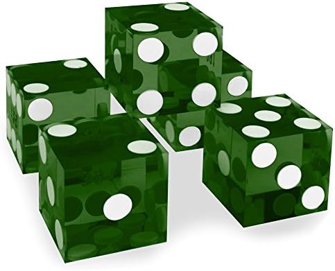 Set of 5 Grade AAA 19mm Casino Dice with Razor Edges and Matching Serial Numbers by Brybelly (Green)