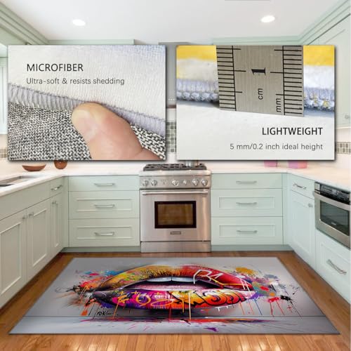 Tapis graffiti salon lavable grand format gris style boho chic moderne - 6