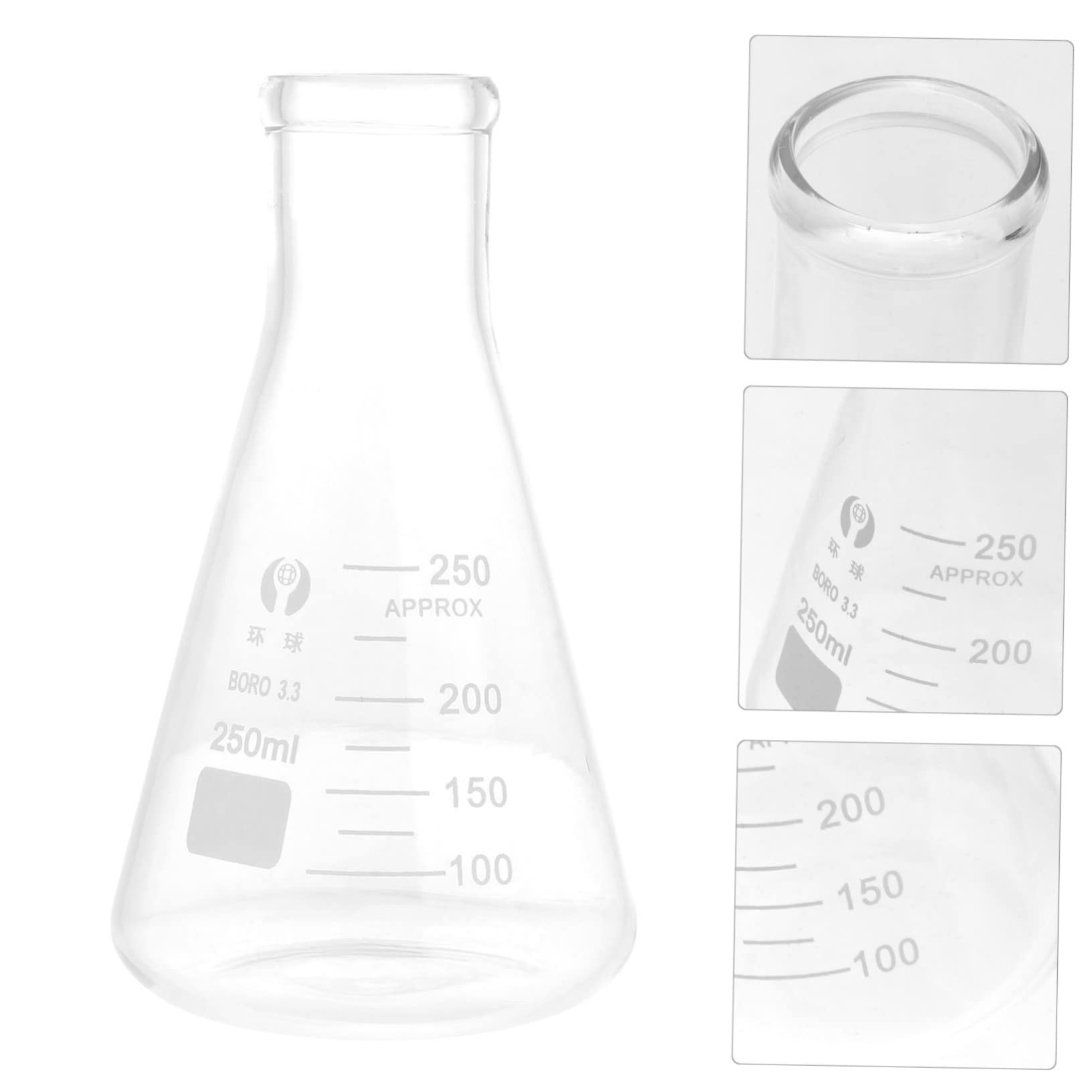 ibasenice Glass Erlenmeyer Flask- 4 Szt. Laboratoryjne Kolba Wrzące/Płaski Dół Borokrzewnikowy Szklany Sprzęt Kolby Laboratoryjnej/Dla Studentów Laboratoryjnych Zasobów Edukacyjnych (250