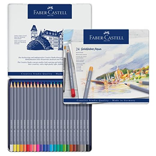 Faber-Castell 114624 - Estuche de metal con 24 ecolápices acuarelables hexagonales Goldfaber Aqua, colores surtidos