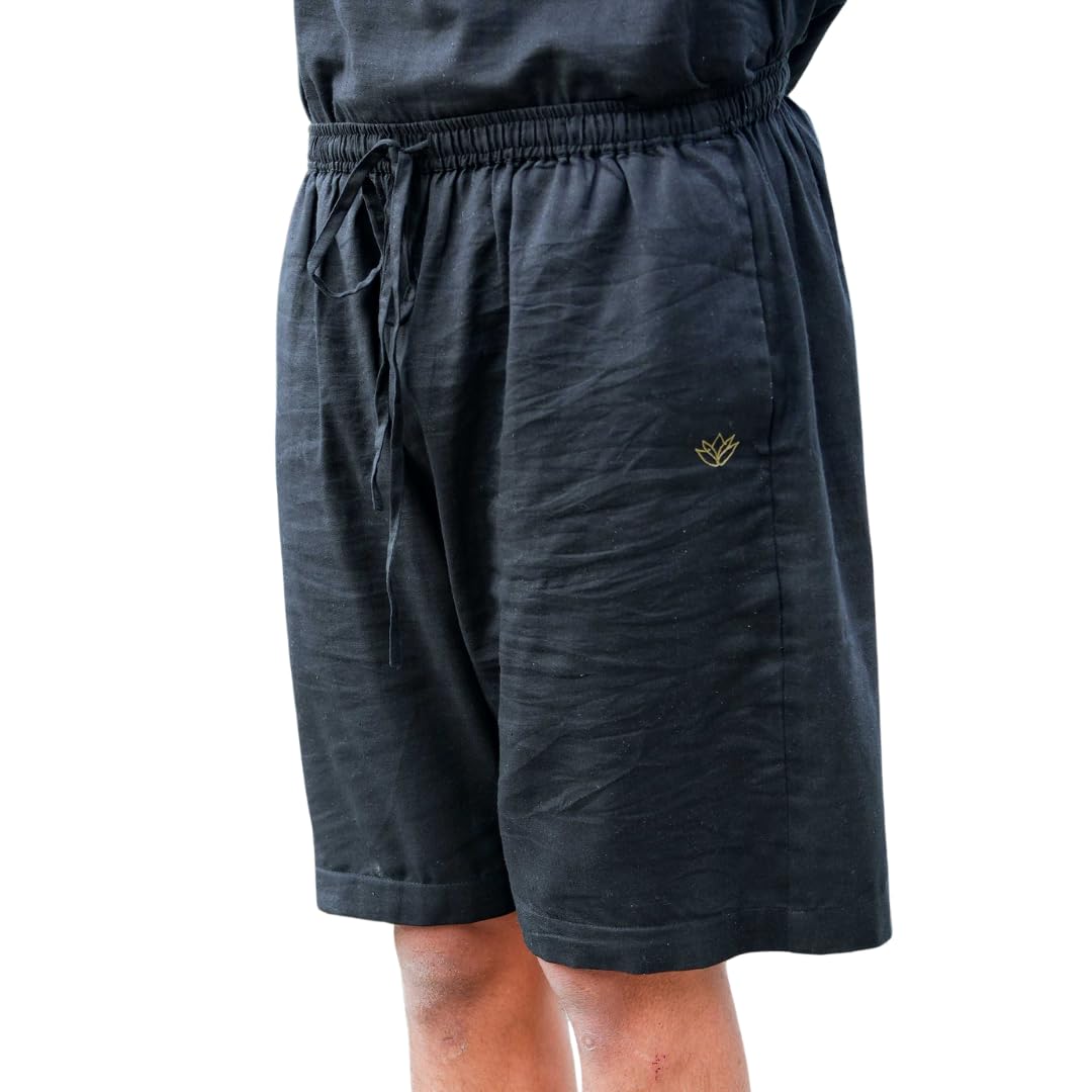 Vayu Yoga Shorts 100% Cotton Mid Waist Knee Length Shorts Elasticised Back Relaxed Fit-image-22
