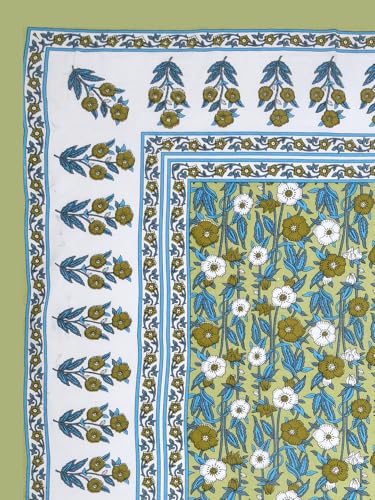 Image of Cotton Bedsheet, Printed Bedsheet for Double Bed with 2 Pillow Covers, Eco-Friendly Bedsheet for Bedroom, Guestroom & Living Room, Size - 90 * 108 (Leaf Green & Blue)