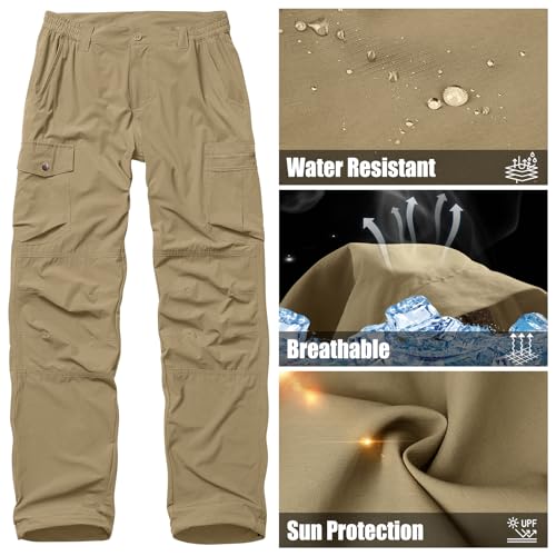 Mens Hiking Safari Pants Quick Dry Lightweight Water-Resistant Cargo Fishing Outdoor Work Pants with Multiple Pockets4