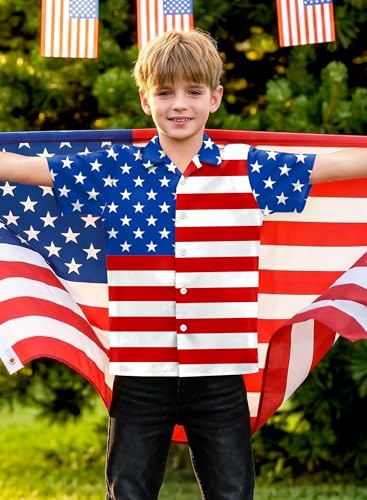 Image of BesserBay Unisex Kids 4th of July Shirt Girls Boys Patriotic Button Down Shirt American Flag Top 4-14 Years
