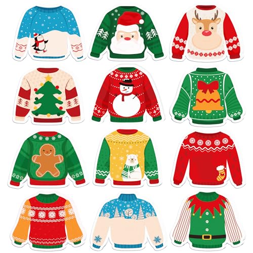 クリスマス用ステッカーノート12パック、ダサいセーターデザイン自己粘着式ステッカーノート240枚、学生用、在宅オフィス用、ルームメイト用ギフトタグ用品