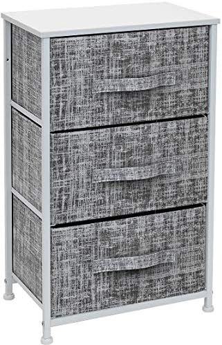 Sorbus Nightstand with 3 Drawers - Bedside Furniture & Accent End Table Storage Tower for Home, Bedroom Accessories, Office, College Dorm, Steel Frame, Wood Top, Easy Pull Fabric Bins (Gray/White)