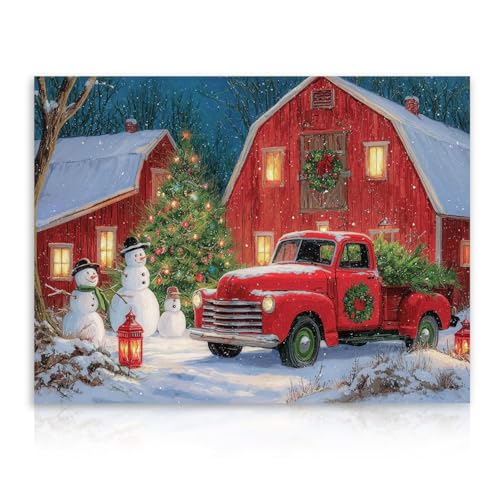 Dazzlewall Christmas Wall Art Print, Red Truck Barn Christmas Poster...
