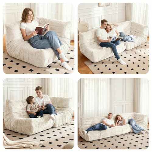 Image of Bean Bag Chair, Memory Foam Bean Bag Chairs for Adults, Fireside Corner Chair Lazy Floor Corner Sofa for Living Room, Bedroom, Dorm, Office(Beige)