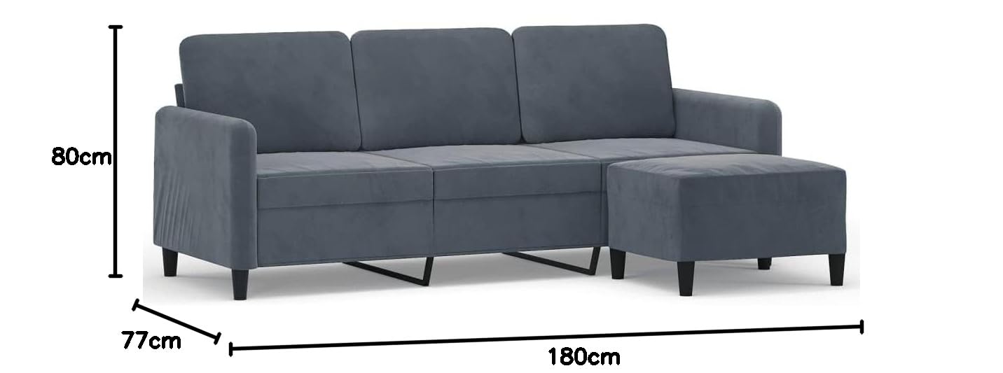 IKAYAA Sofá de 3 Plazas con Taburete Patas de Madera Sofá de Salon de Terciopelo Sofá Chaise Longue Moderno para Salon Oficina 180 cm Gris Oscuro 3032130_es