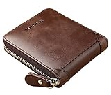 Men's Leather Zip Around Wallet ID Card Window Secure Zipper Bifold RFID