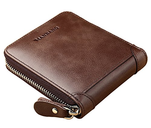 Men's Leather Zip Around Wallet ID Card Window Secure Zipper Bifold RFID