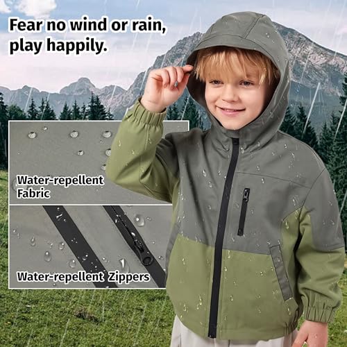 Image of Volunboy Toddler Boys Windbreaker Jackets Patchwork Lightweight Zip Hoodie Outerwear Fall Spring Windproof Hooded Coat