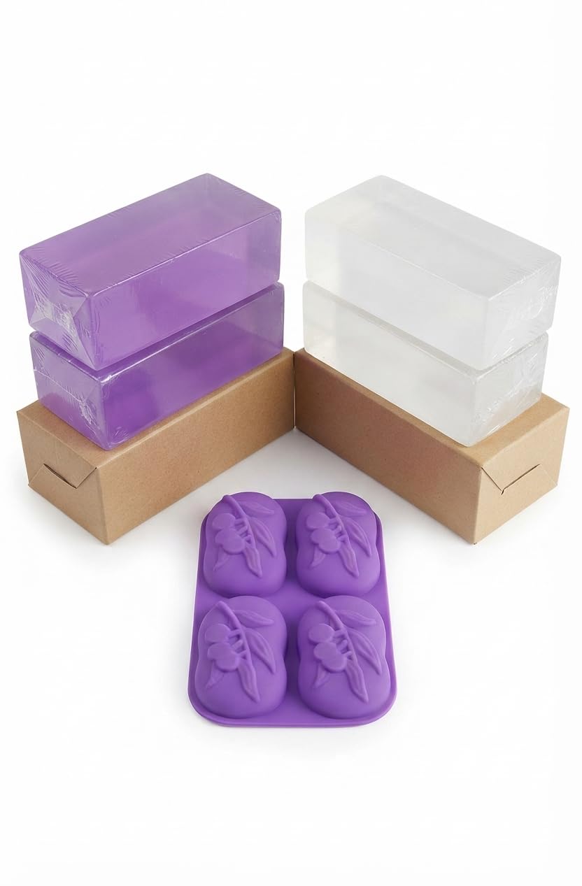 Lavender & Glycerin Transparent Soap Base Combo 500g Each with 4-Cavity Silicone Leaf Soap Mold | DIY Handmade Soap Making Kit | Melt & Pour Soap Base | Total 1kg-image-24