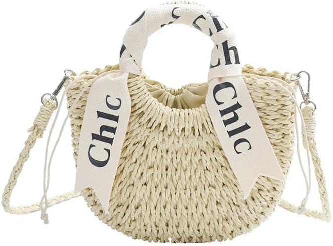 Eiyye Women's Shoulder Handbag Straw Beach Bag Woven Tote Purse Summer Beach Bag, Off White