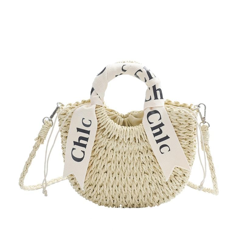 Eiyye Women's Shoulder Handbag Straw Beach Bag Woven Tote Purse Summer Beach Bag, Off White