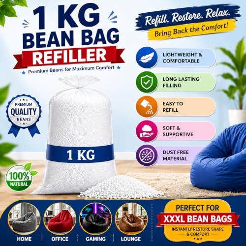 Image of 1 KG Beans for Bean Bag | Bag Refill Beans | High Density Polystyrene Bean Fillers for Bean Bags, Sofas & Pouffes | Soft & Durable White Beans
